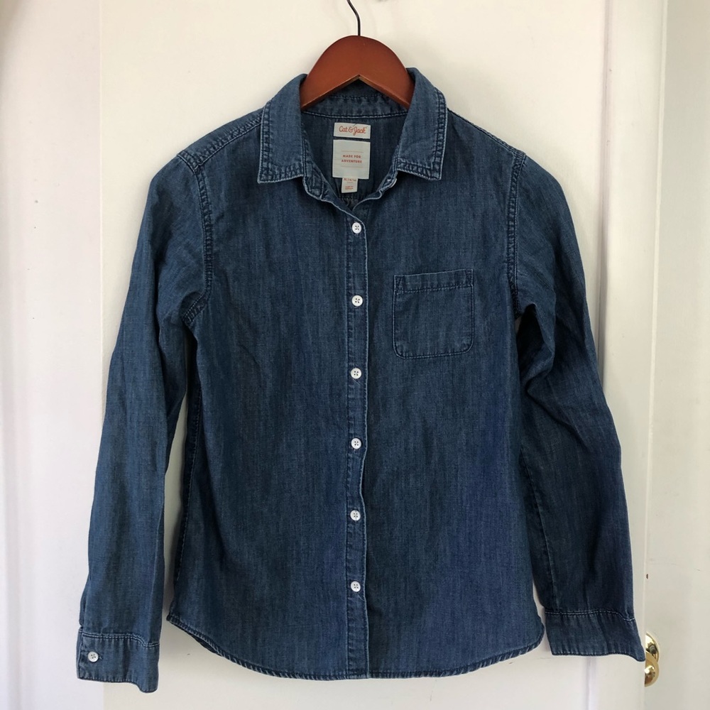 3/$15    Classy 100% cotton chambray shirt Cat & Jack XL - Picture 4 of 12